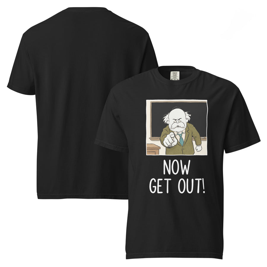 The professor, wearing one of the shirts